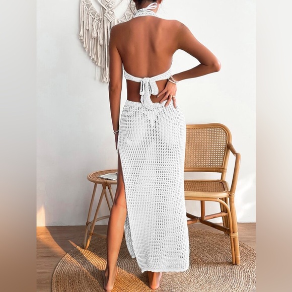White Knit Cut Out Beach Dress/Cover-up - Picture 2 of 4